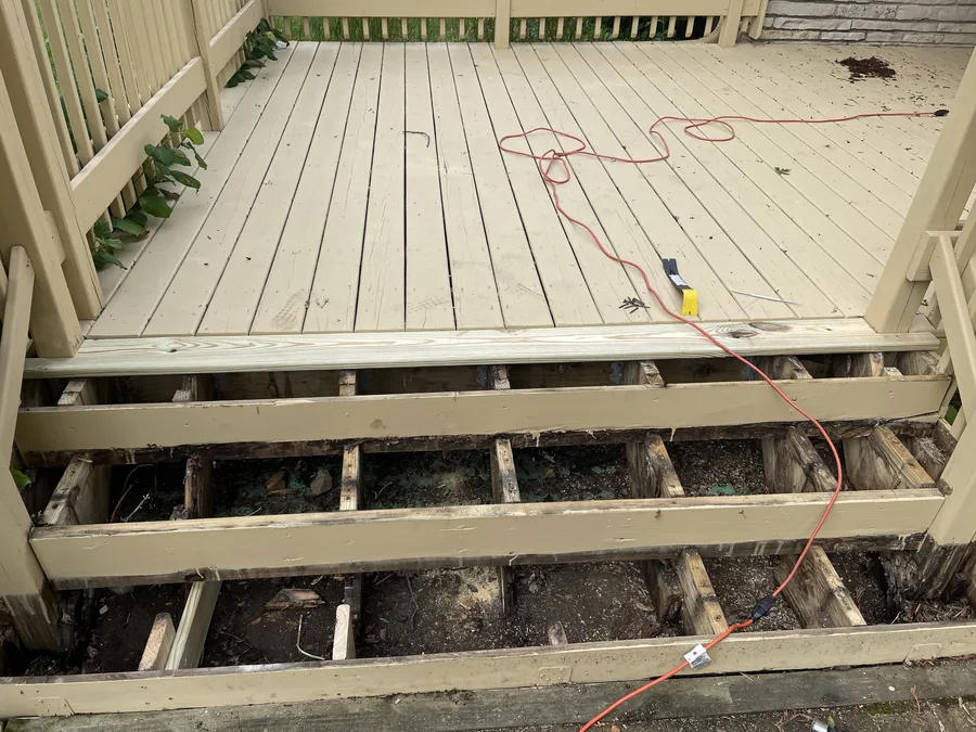 Deck boards opened during repair work