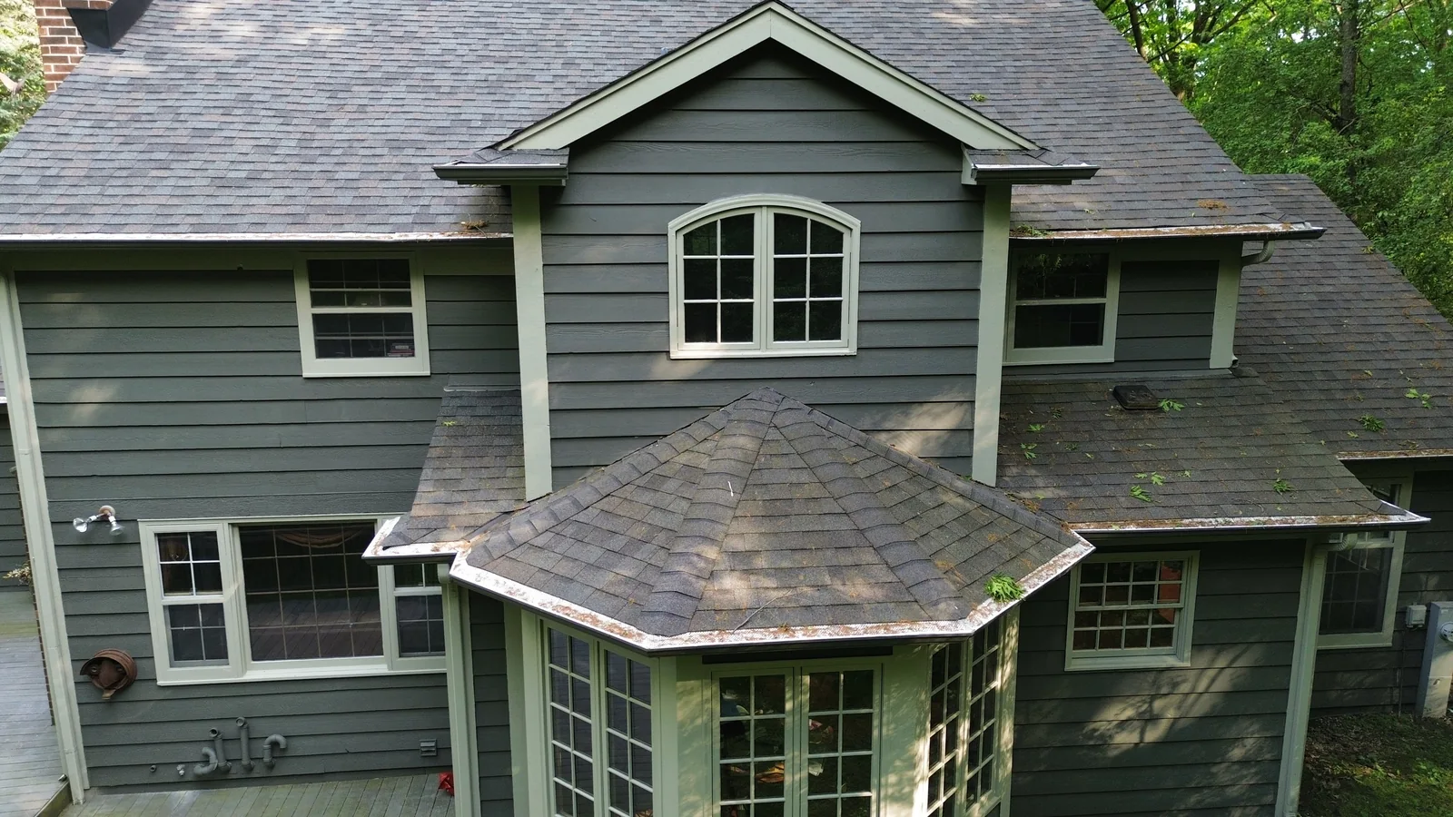 Finished exterior repaint detail from aerial view
