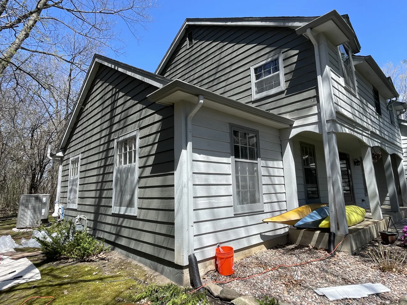 Side exterior during painting progress