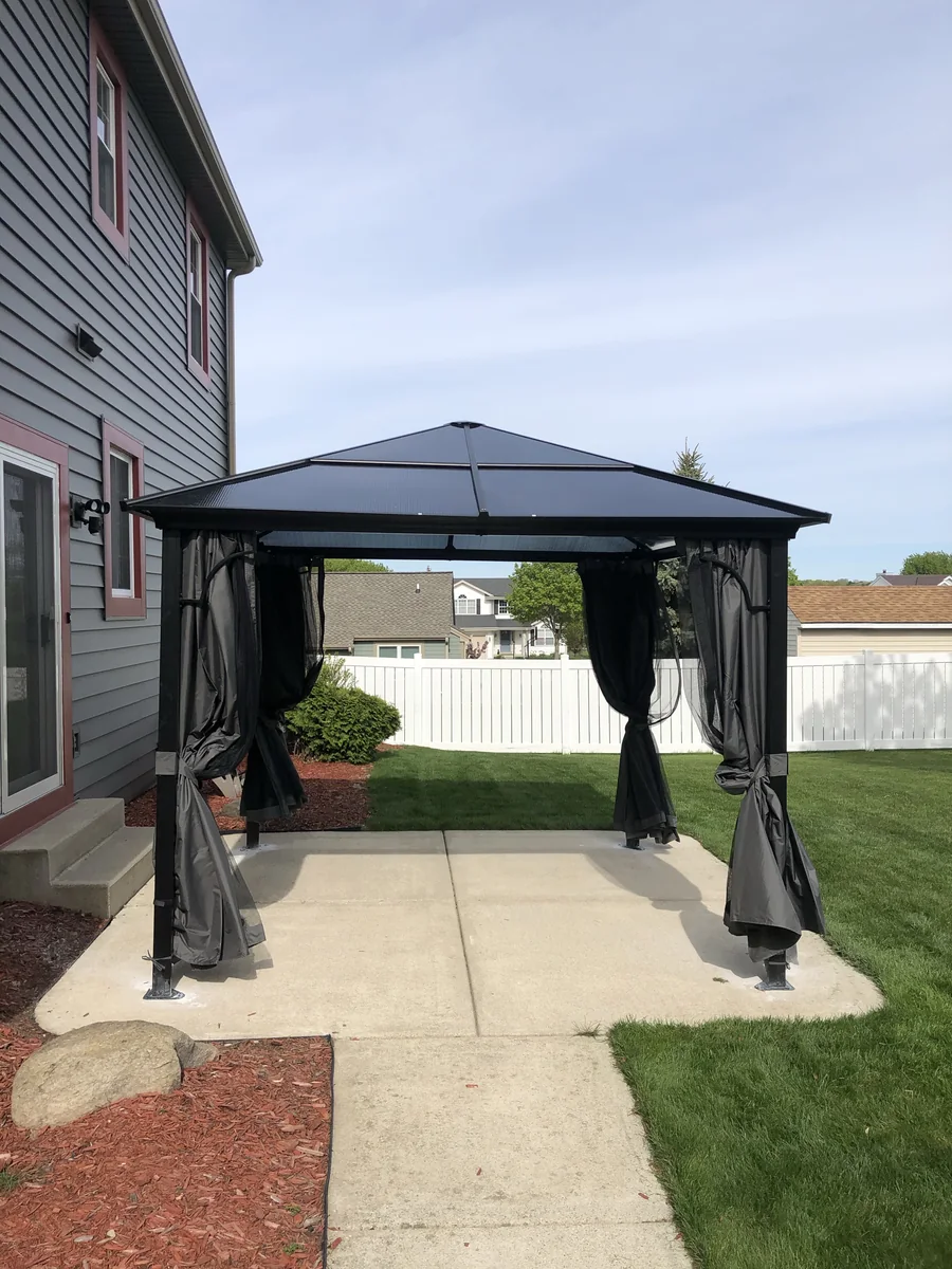 Outdoor gazebo setup in progress